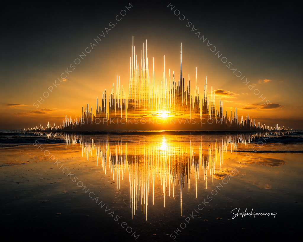 "Golden Frequency: Where Light Meets Sound Canvas"