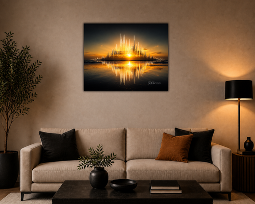 "Golden Frequency: Where Light Meets Sound Canvas"