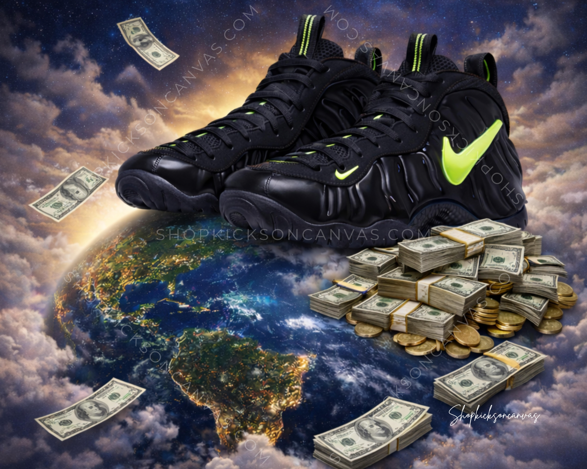 "World Domination: Neon Wealth Canvas"