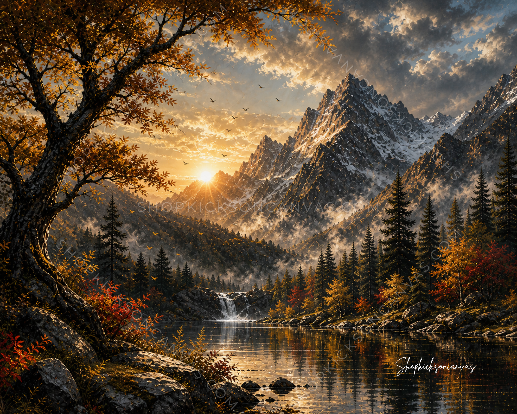 "Golden Horizon: Autumn Reflection Canvas"